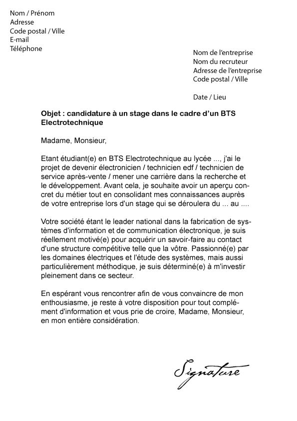 lettre de motivation stage en entreprise bts muc Modele