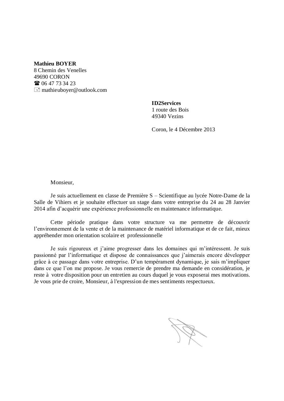 Lettre Inscription Ecole Privee