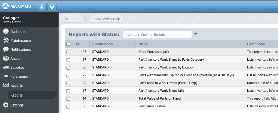 CMMS Inventory Control Reports Fiix