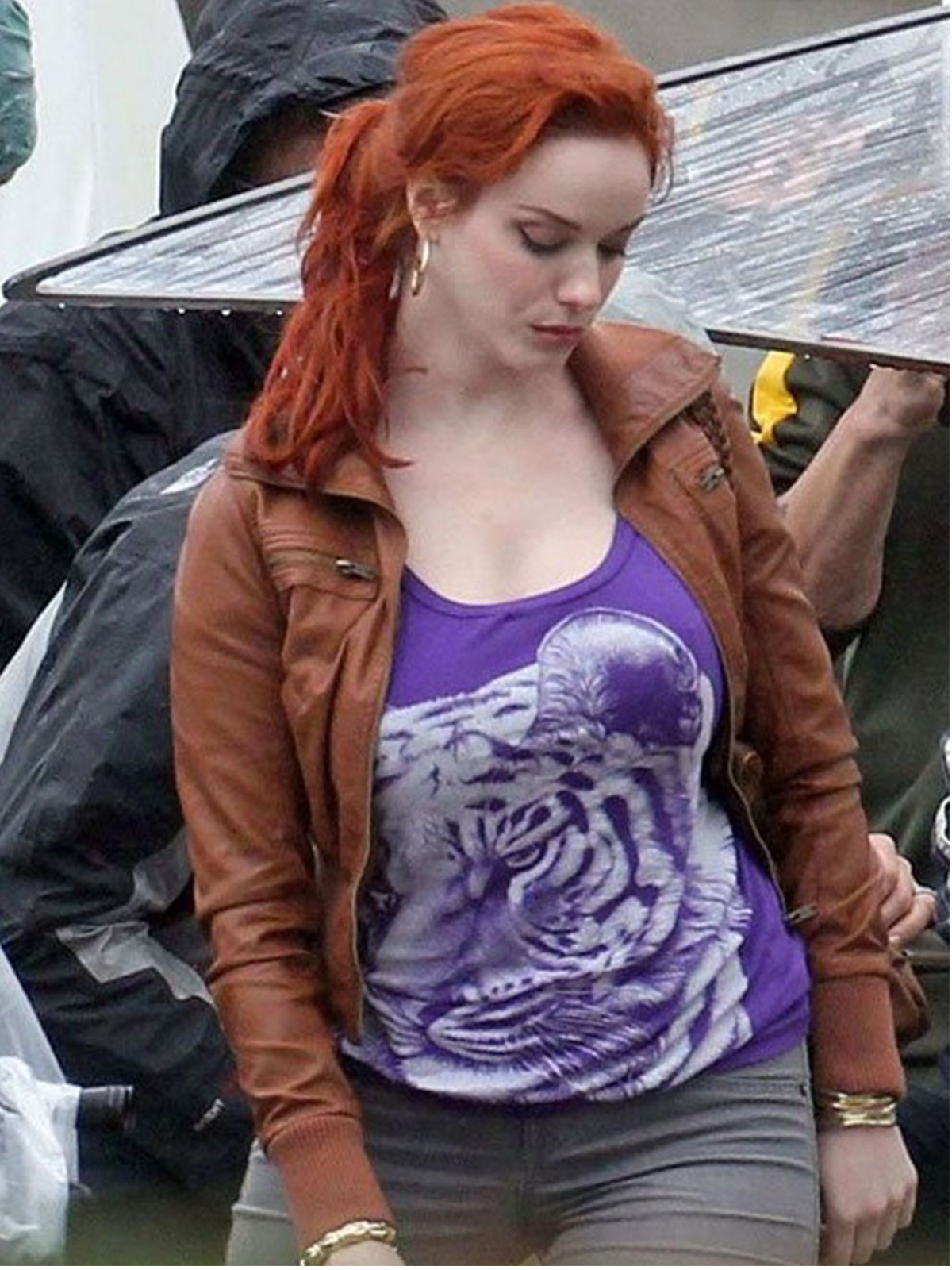 Christina Hendricks Drive Brown Leather Jacket Films Wear