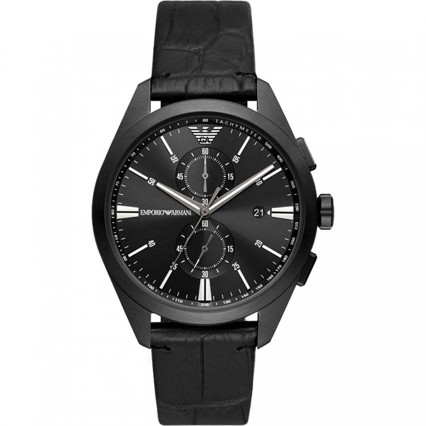 Emporio Armani Black Stainless Steel Chronograph 43mm Watch Black