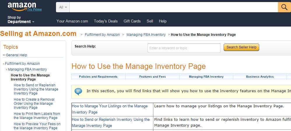 Amazon's New Manage Inventory Page