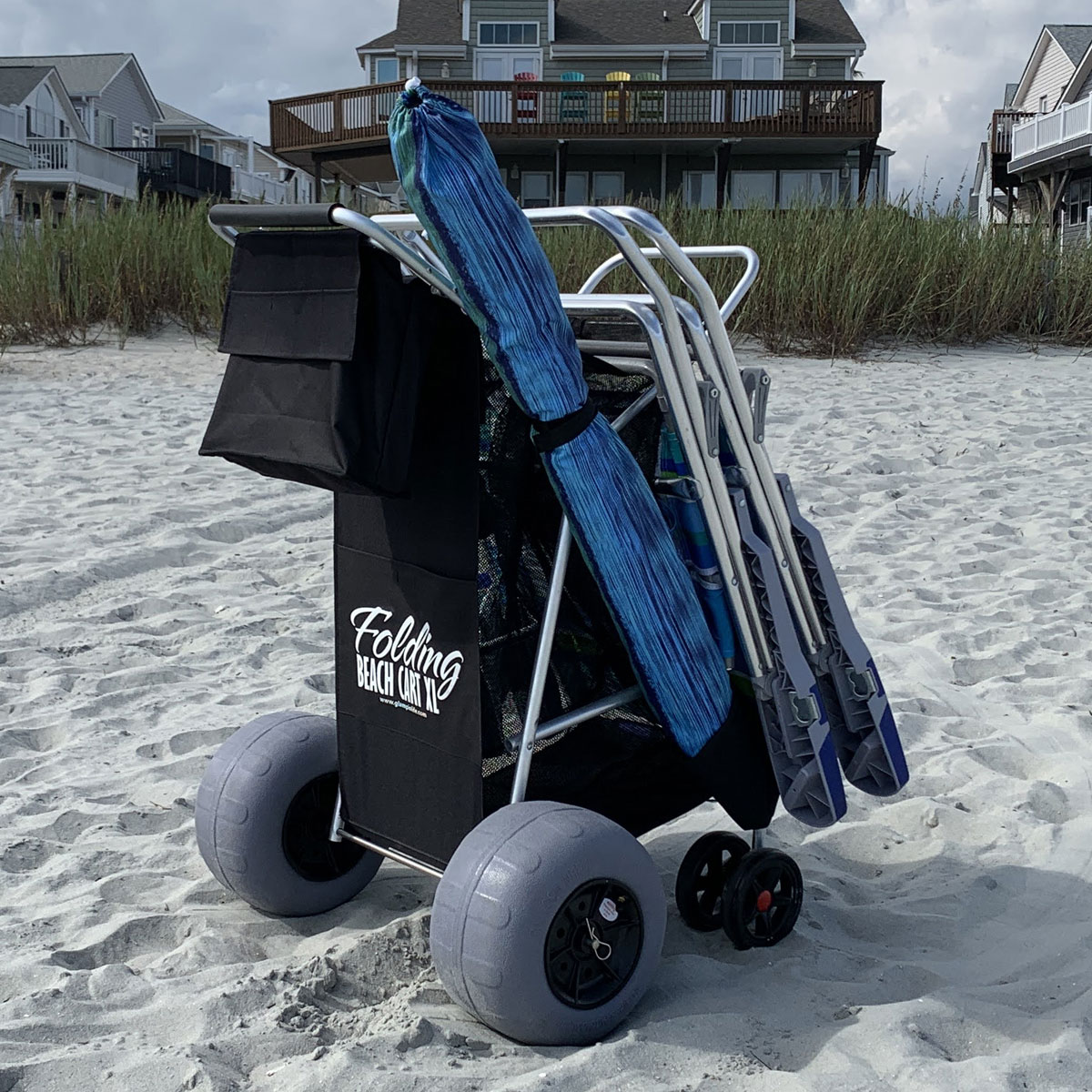 Folding Beach Cart XL Rust Free Frame, Large Balloon Wheels, Compact