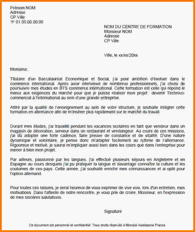 Lettre de motivation licence commerce international