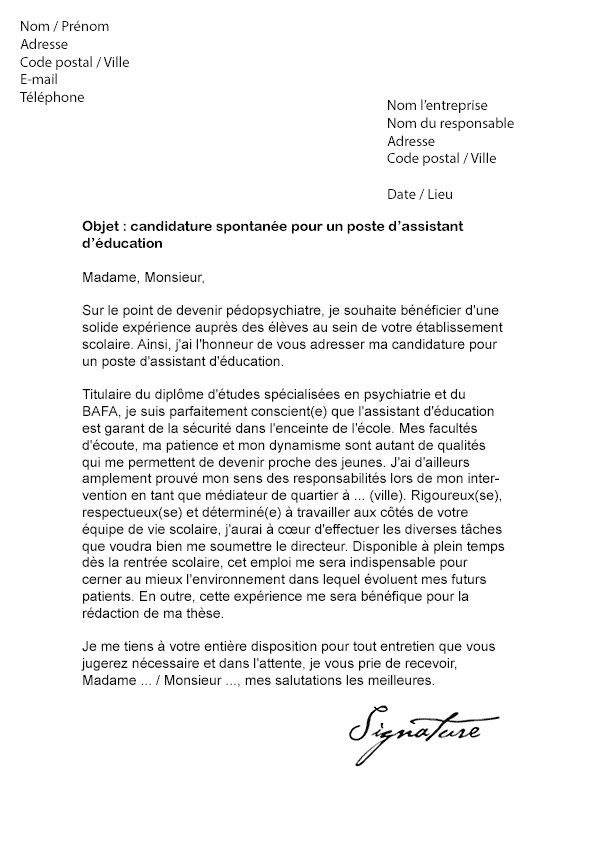 Lettre de motivation avs scolaire gratuite laboitecv.fr