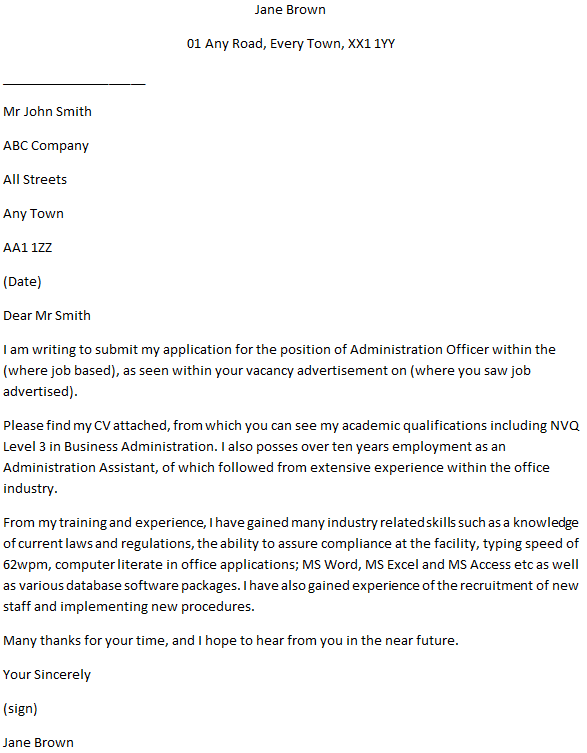 Cover Letter Administrative Officer 89+ Cover Letter Samples