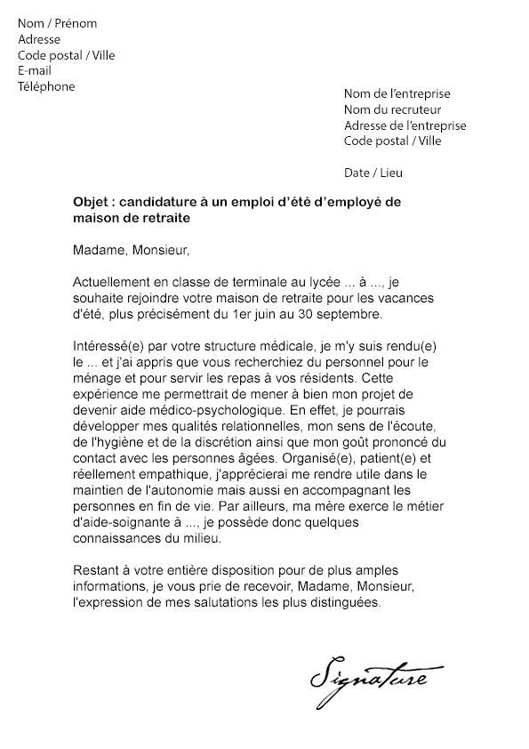 modele lettre de motivation ash maison de retraite