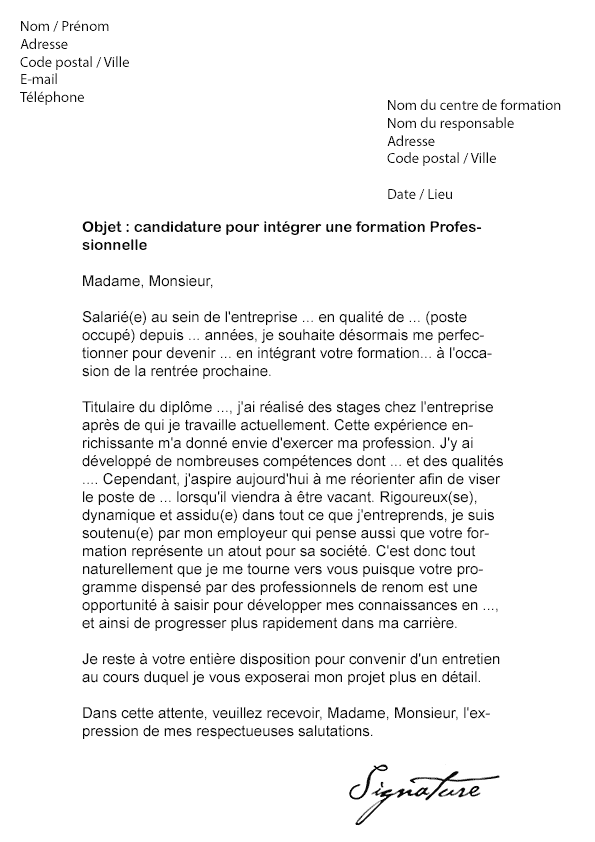 Modele De Lettre De Motivation Pour Une Formation Modele
