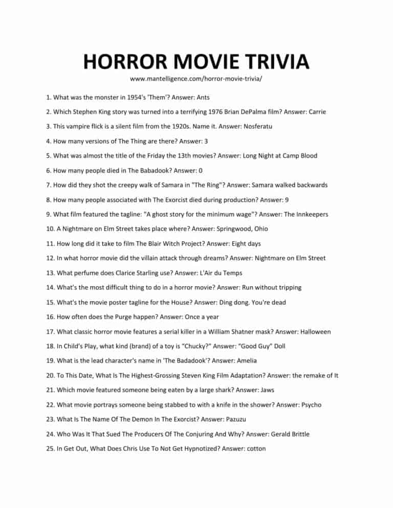 Horror Movie Trivia Questions And Answers Printable Printable Word