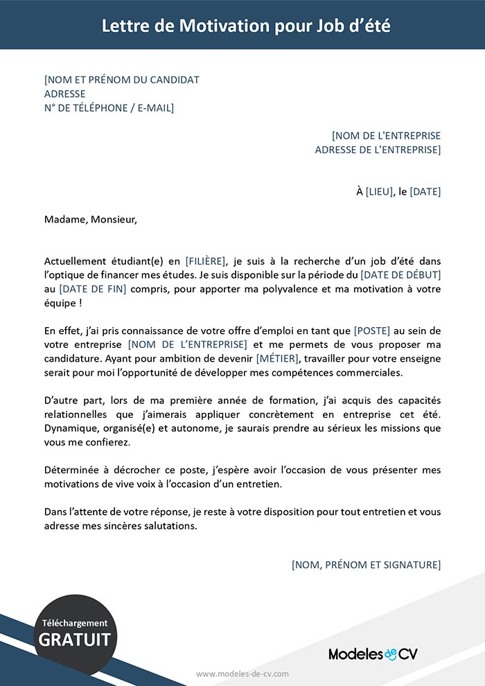 Exemple De Lettre De Motivation Pour Emploi Saisonnier