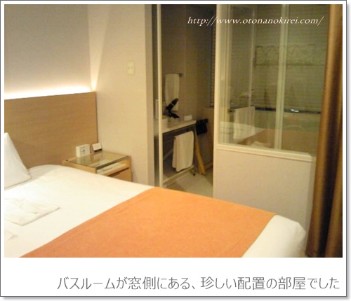 バスルームが窓側にある、珍しい配置の部屋でした