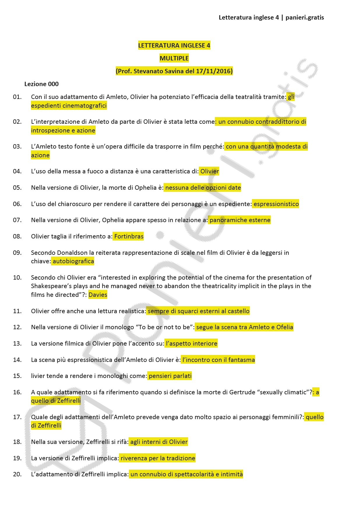 Paniere di Letteratura inglese 4 Multiple eCampus