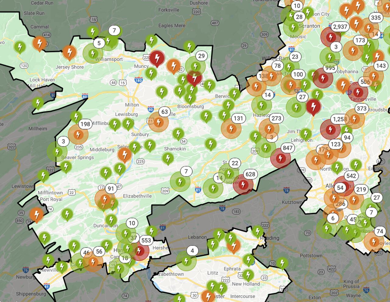 High winds causing power outages across central Pa.