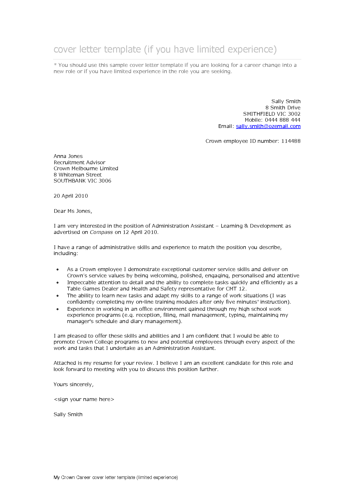 Cover Letter For Work Experience Placement printable