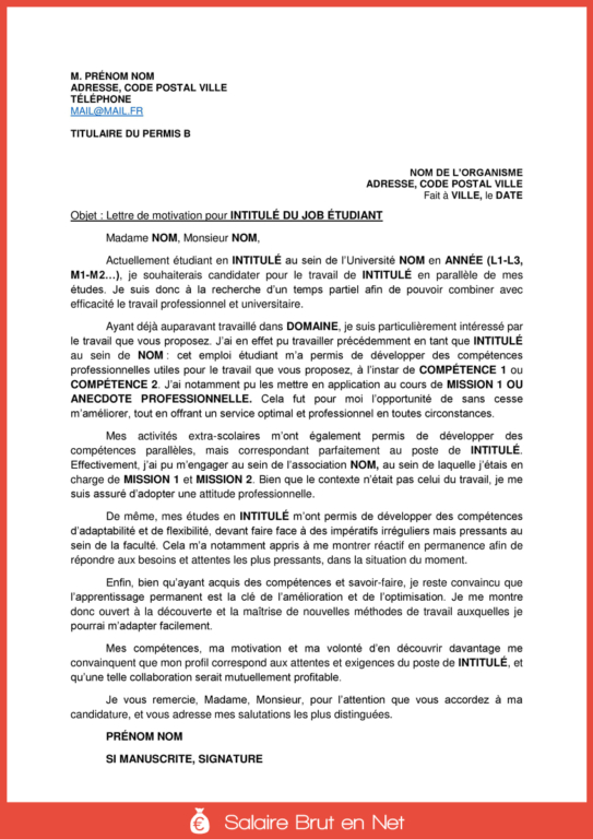 Lettre de motivation pour un Job étudiant Exemple et