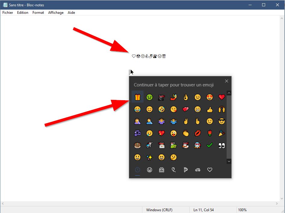 Raccourci clavier secret d'émojis pour Windows 10