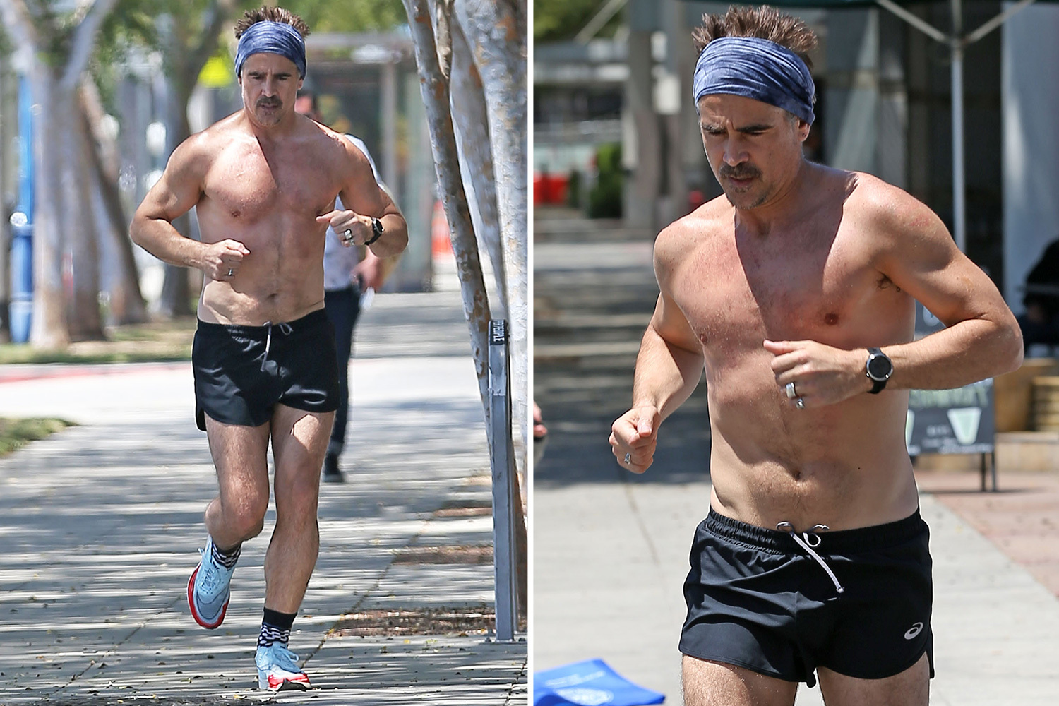 Colin Farrell shows off his hot bod as he goes shirtless for jog in LA