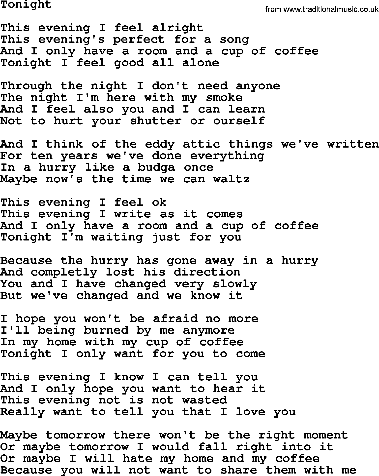 Tonight, by The Byrds lyrics with pdf