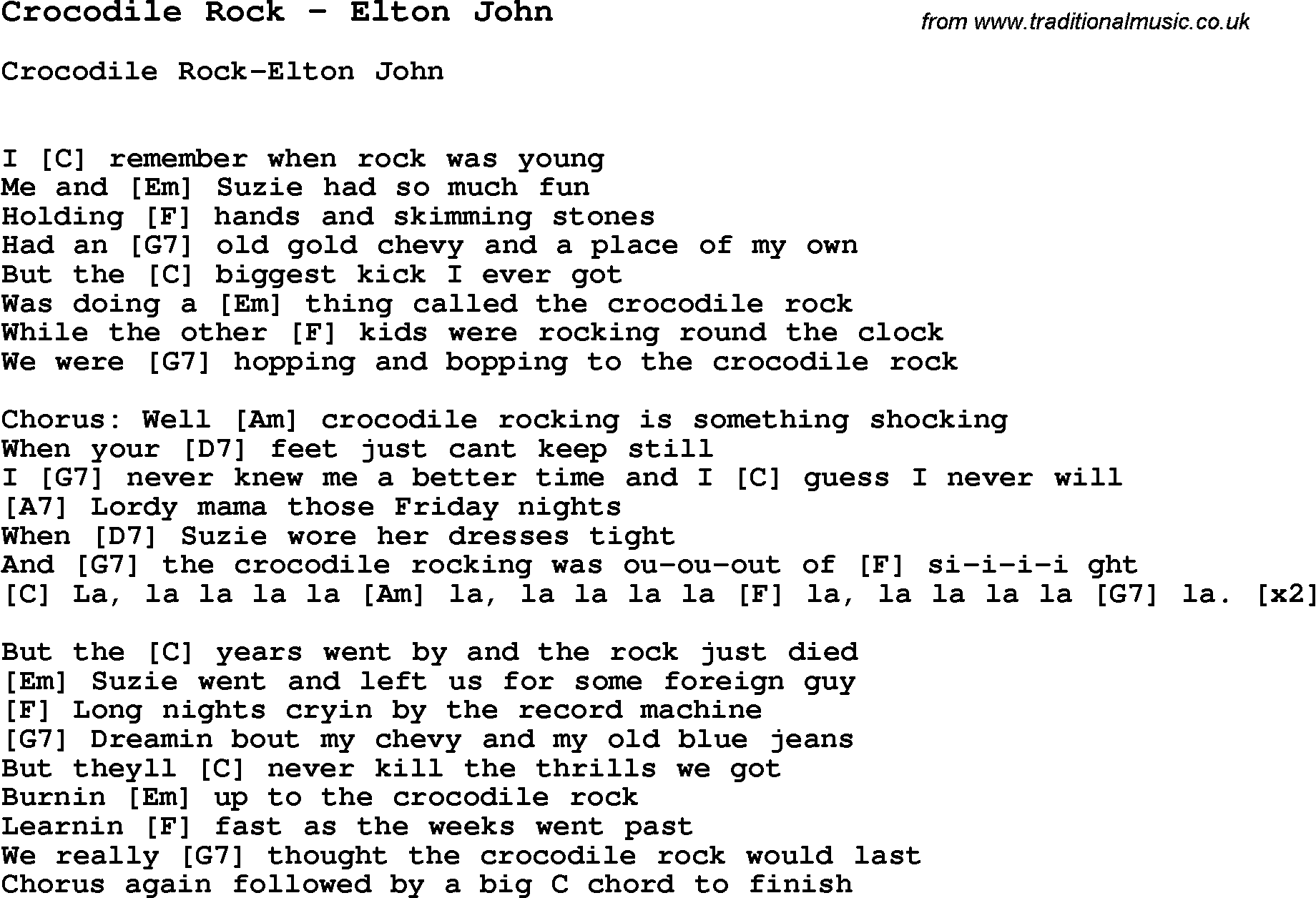 CROCODILE ROCK ELTON JOHN KARAOKE LYRICS VERSION HD YouTube
