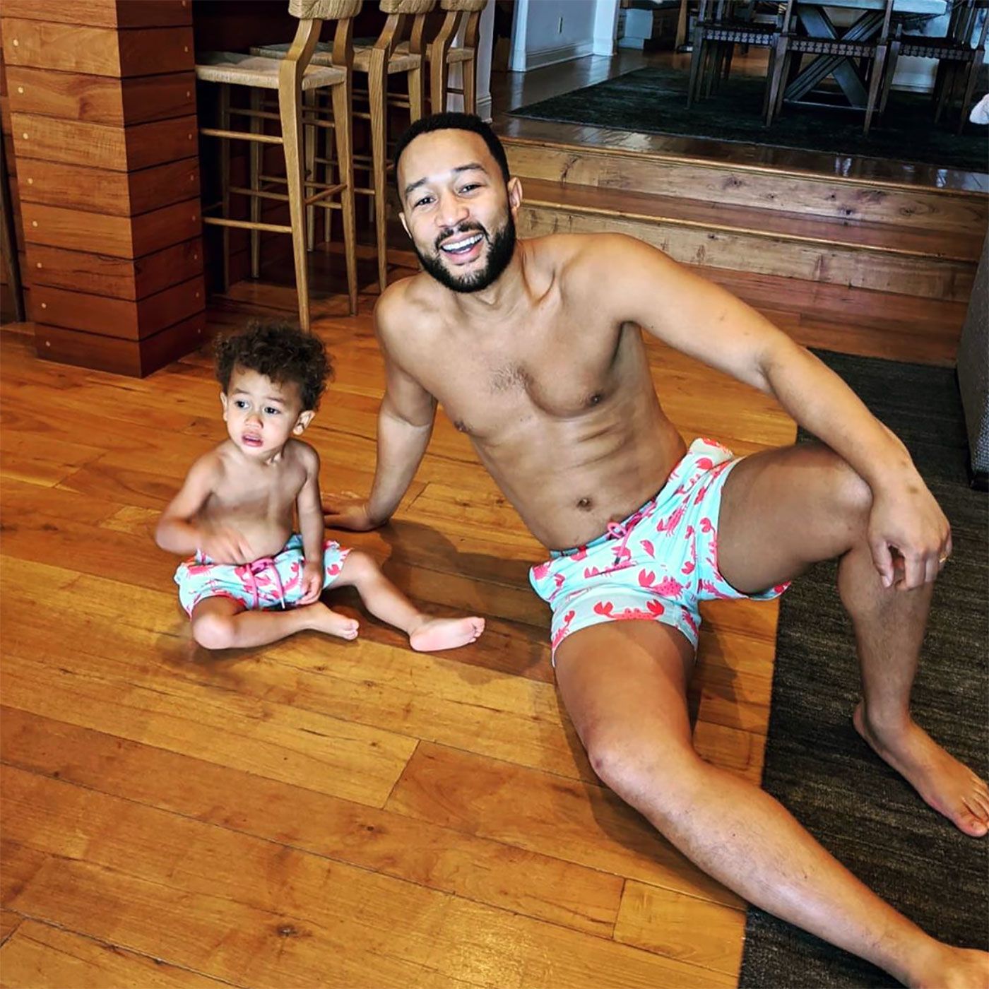 John Legend and Son Miles Wear Matching Swim Trunks Pics Us Weekly