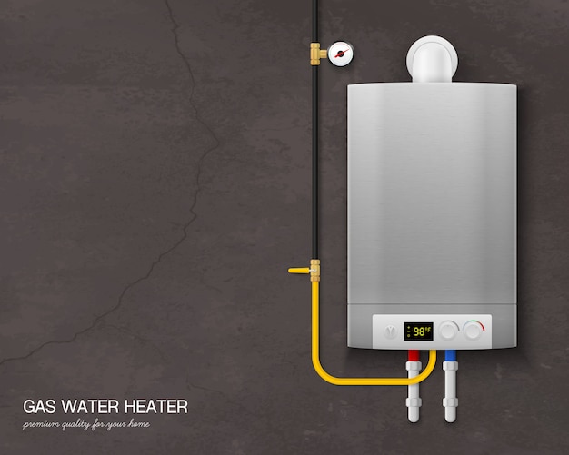 Colored And Realistic Gas Water Heater Boiler Composition With