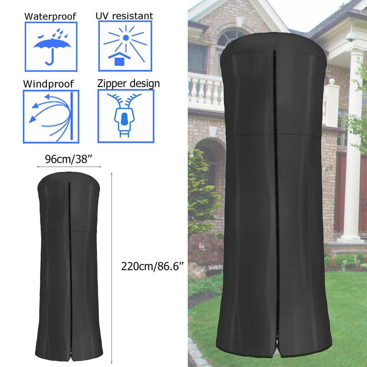 Patio Heater Protector Waterproof Outdoor Cover Zipper Front