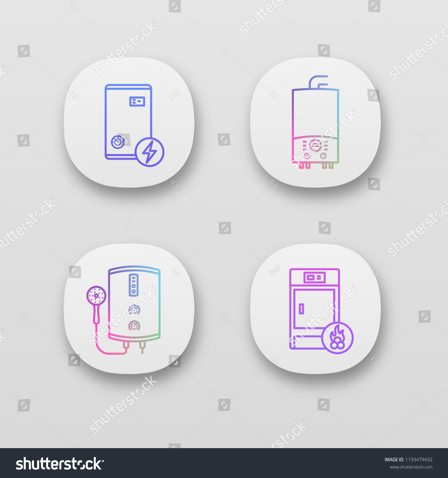 Heating App Icons Set Electric Boiler Stock Vector Royalty Free