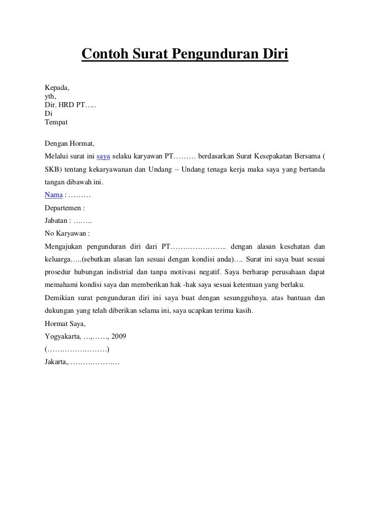 Contoh Surat Resign Simple Malaysia Nusagates