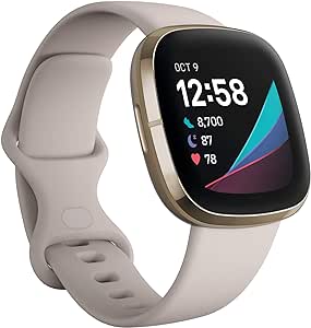 Fitbit Sense Advanced Smartwatch with Tools for Heart Health, Stress Management &amp; Skin Temperature Trends, White/Gold, One Size (S &amp; L Bands Included)