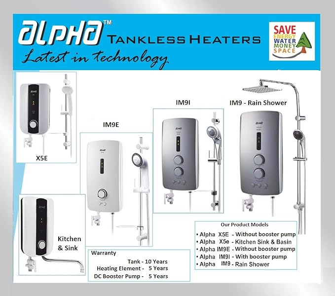 Alpha Electric X5e Shower Water Heater Standard Size Ivory