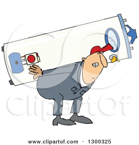 Clipart Of A Chubby White Worker Man Carrying A Gas Water Heater