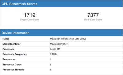 m1 macbook pro geekbench benchmark