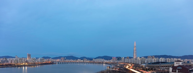 Seoul city at sunset and han river south korea