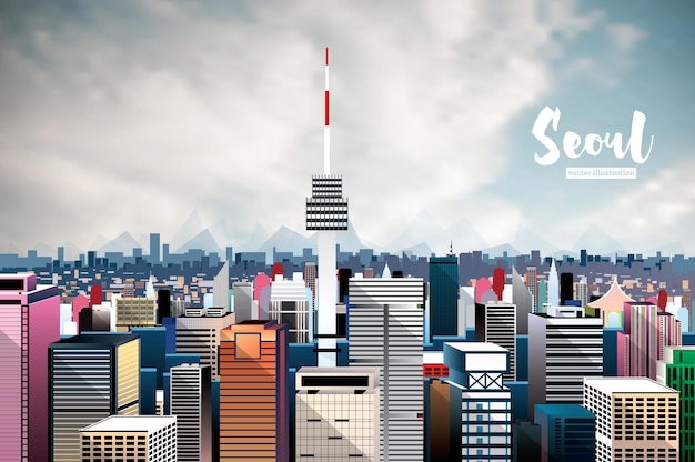 Seoul city skyline. vector illustration. aerial view.