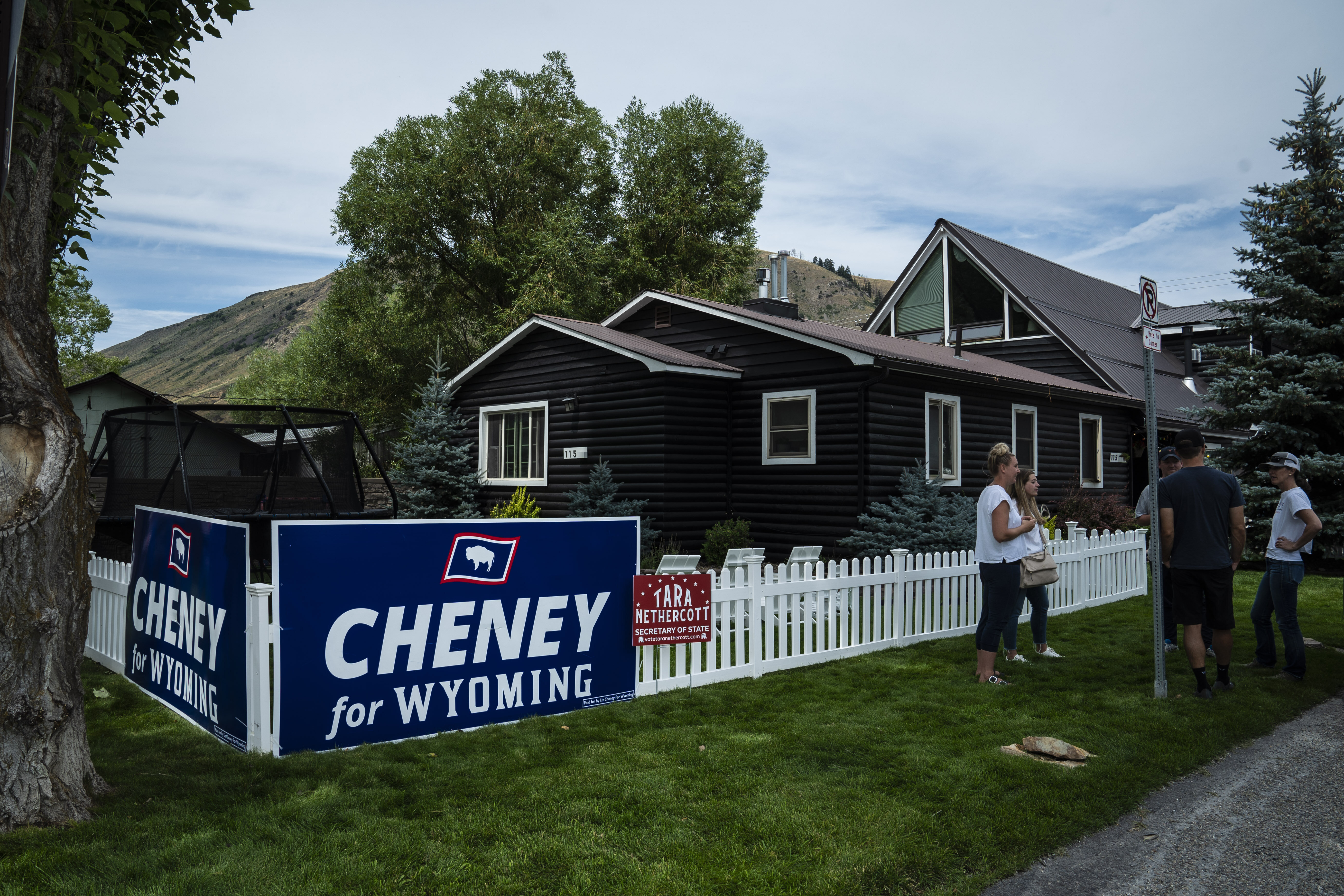 Homes in downtown Jackson, Wyoming, a blue part of the state, displayed signs in support of Cheney, signaling crossover support for her primary.