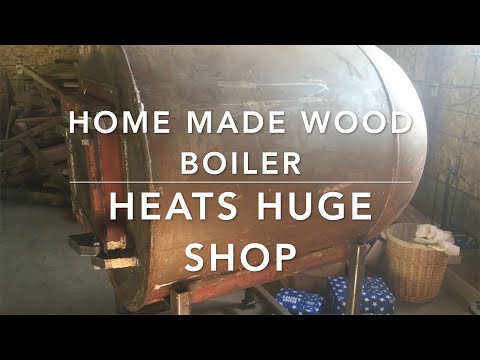 Home made wood boiler heats huge shop with in floor...