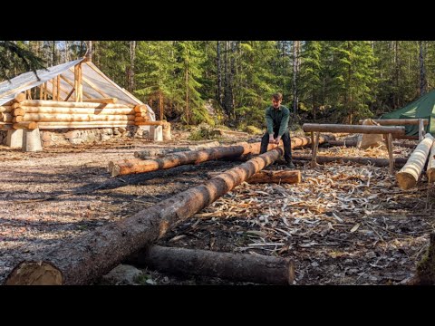 Dragging Out Last Logs by Hand for Log Cabin | 11 | -...