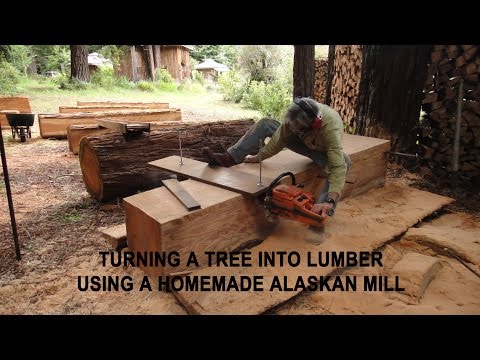 Turning a tree into lumber using a homemade Alaskan...