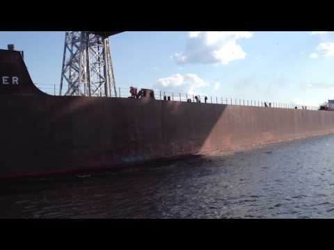 James R. Barker sailing out of Duluth under the lift...