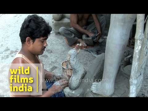 Making of eco-freindly idols at workshop in Kolkata