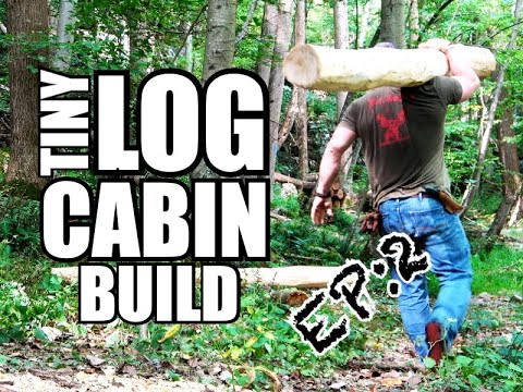 Building a TINY LOG CABIN w/ HAND TOOLS-EP:2 Log...