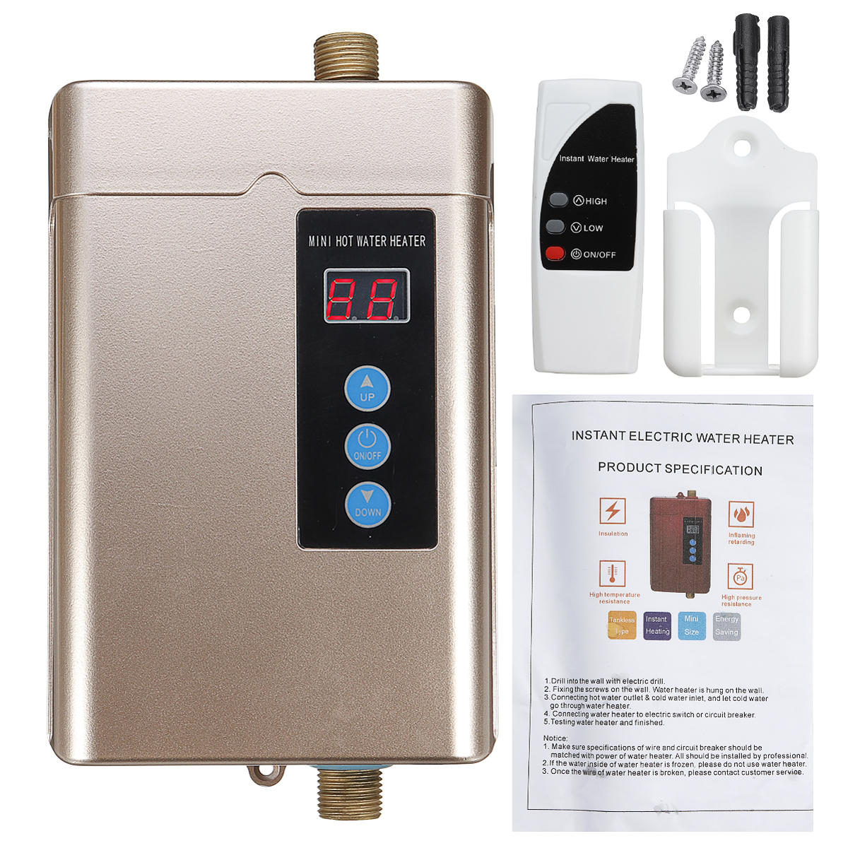 4000w Mini Electric Water Heater Lcd Display Waterproof Tankless