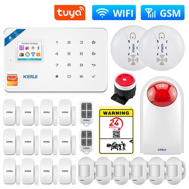 KERUI Tuya Smart Wi-Fi GSM Security Alarm System Burglar Motion Smoke Door Window Sensor Works with Alexa Home