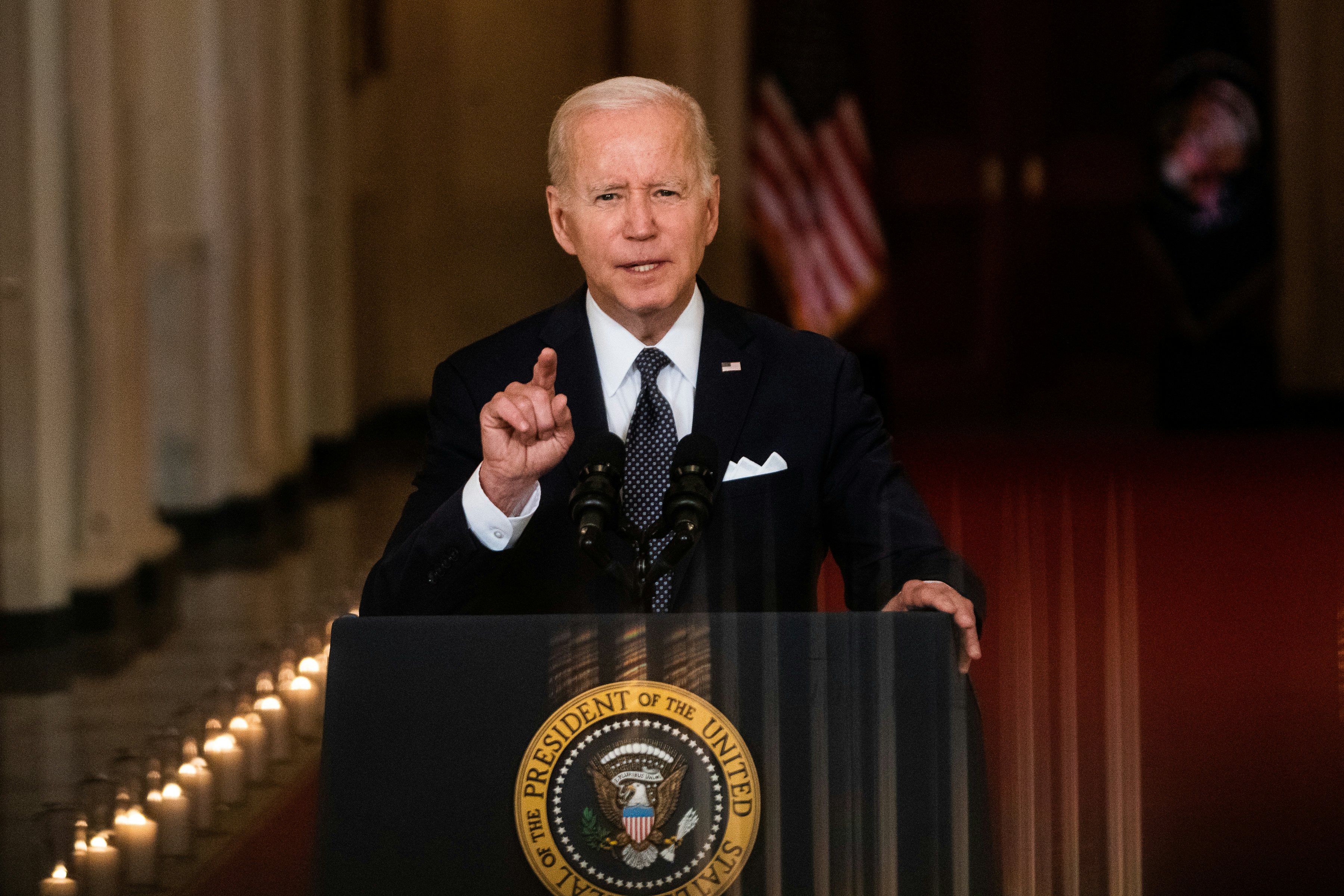 US President Joe Biden delivers remarks on the recent tragic mass shootings and the need for Congres...