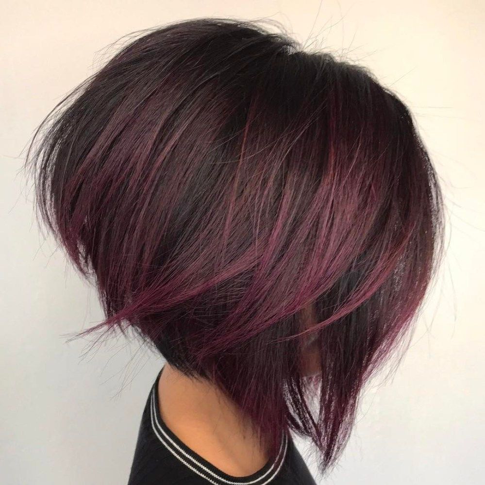 Featured Photo of Angled Burgundy Bob Hairstyles With Voluminous Layers
