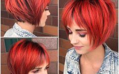 Black Choppy Pixie Hairstyles with Red Bangs