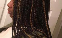 Black Twists Micro Braids with Golden Highlights