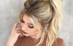 Messy Pony Hairstyles for Medium Hair with Bangs