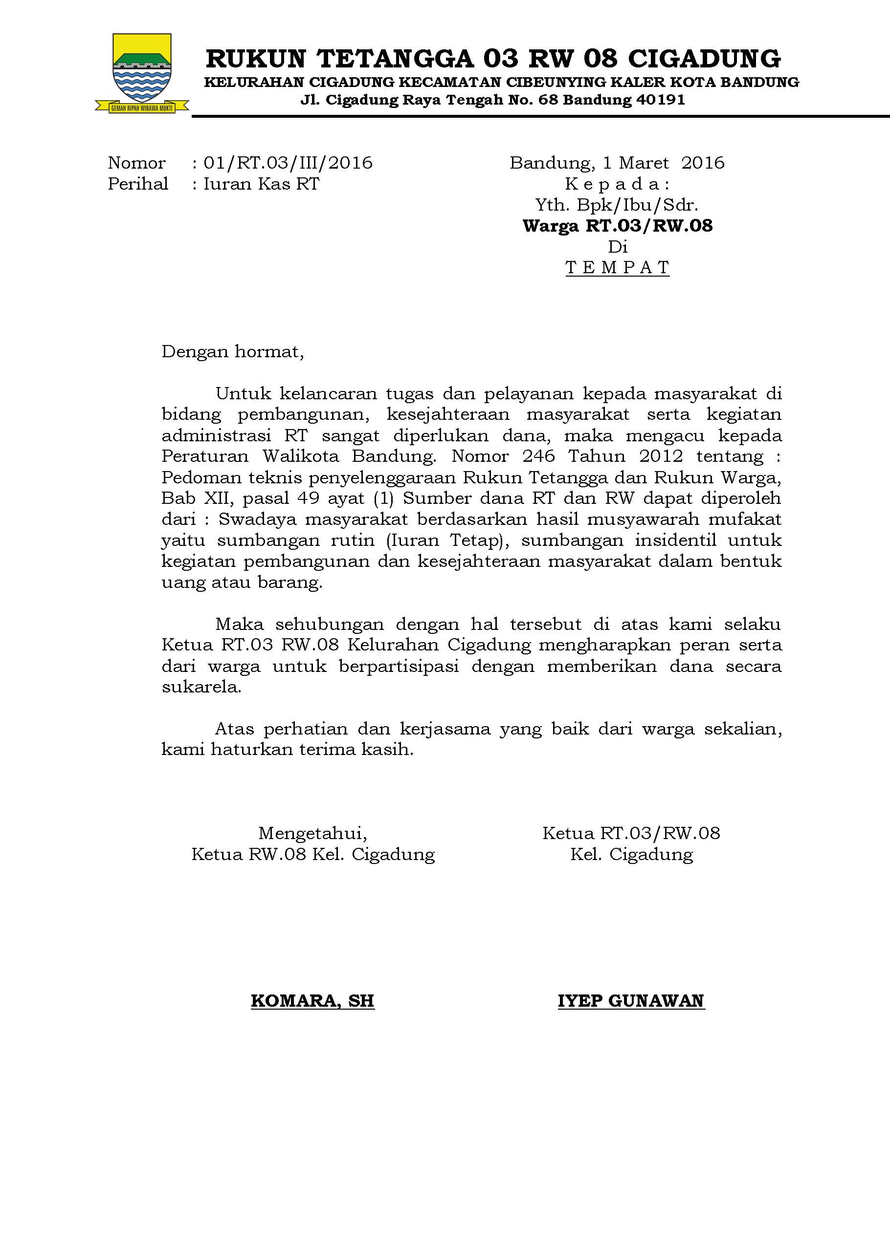 Contoh Surat Edaran Kenaikan Iuran Bulanan Rt Nusagates