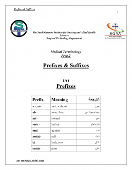 تنزيل وتحميل كتاِب كتاب عن الـ Medical Prefixes and Suffixes pdf برابط مباشر مجاناً